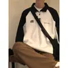 Moletom Polo Meio Zíper Contraste Preto e Branco Estilo Preppy Solto Retrô Americano Primavera e Outono Top de Manga Longa para Estudante Masculino