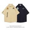 Camisa de Manga Corta Unisex Estilo Chino Parche de Letra Americana Color Block Retro Urbano Ins Suelta Oversized