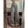 Calça Casual Cinza Preguiçosa Micro Preguiçosa Feminina Outono e Inverno Nova Cintura Alta Modelagem Afinando Cordão Reto Perna Larga Solta