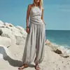 Estilo Verão Novo Estilo Europeu e Americano Transfronteiriço Casual Estilo Simples Cor Sólida Colete sem Mangas Calça Longa Solta de Cintura Alta Terno para Mulheres