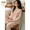 Pijama de Algodón Nube para Mujer con Almohadillas en el Pecho, Estilo Delgado para Primavera y Otoño, Manga Larga y Pantalón Largo, Dulce y Sencillo, Ropa de Casa Holgada para Mujer