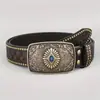 Cinturón de Vaquero Occidental Moderno Retro Juvenil Punk con Relieve para Hombre Tachonado de Cuero Venta al por Mayor en Stock