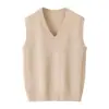 Invierno Chaleco de Punto Liso de 7 Puntadas con Cuello en V Rayas Anchas en Ambos Lados Chaleco en Capas para Mujer Color Puro Cachemira Moderno Casual Chaleco de Punto