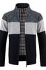 Casaco de malha masculino, suéter, moda coreana, outono e inverno, bloco de cores, jaqueta com zíper completo, cardigan masculino