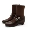 Botines elásticos de punta cuadrada retro, adornados con pedrería, para mujer, con tacón de cuña, de altura hasta media pantorrilla, corte ajustado y una combinación de piel suave, lo que los convierte en unos botines Mary Jane versátiles y elegantes.