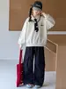 Sudadera para Niñas Primavera y Otoño 2026 Nueva Moda Infantil Cuello Peter Pan Estilo Universitario Conjunto de Otoño para Niños Mayores Manga Larga