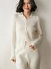 Tricô de Cashmere Torcido Listrado com Gola para Mulheres 2025 Outono e Inverno Novo Top de Tricô Base Emagrecedor