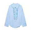 Comércio Exterior Atacado Verão Novo Estilo Europeu e Americano Estilo Solto Decote V Camisa de Manga Longa Decorativa em Camadas com Cadarço