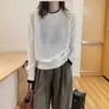 Suéter de punto con cuello de color contrastante para mujer, top de lana pura, nuevo estilo otoño e invierno, moderno y versátil, holgado y casual