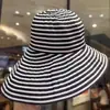 Sombrero de Pescador Plegable de Verano a Rayas Estilo Japonés para Mujer, Nuevo Sombrero Largo con Protección Solar, Sombrero de Cubo de Moda, Sombrero de Sol para Circunferencia de Cabeza Grande