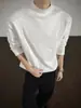 Top de base branco de gola semi-alta para homens, outono e inverno, camiseta top de manga comprida de rua desconstruída boxy, moderna
