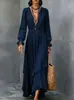 Vestido Longo Feminino Europeu e Americano Transfronteiriço Cor Sólida Decote V Boêmio Irregular Babado Chiffon Manga Longa