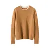 Suéter de punto trenzado holgado de cachemira para mujer, cuello redondo, otoño e invierno, versátil, adelgazante, manga larga, diseño simple