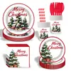 Set de fiesta navideña: platos de papel desechables, vasos de papel, mantel, banderines y decoraciones para fiestas