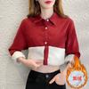 Camisa Gruesa Forrada de Vellón de Pana Celebrante de Internet para Mujer Estilo Coreano Casual Cubre Vientre Combinable Otoño e Invierno Terciopelo Integrado Camisa Cálida