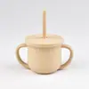 Vaso con Popote de Silicona para Bebé, Grado Alimenticio, Antiahogo, Antiderrames, Vaso de Aprendizaje para Beber, 210ml, Resistente a Mordeduras, Hervible y Esterilizable