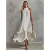 Comércio Exterior Transfronteiriço Europeu e Americano Verão Retrô Elegante Casual Moda Cor Sólida Sem Mangas Franzido Comprimento Médio Vestido de Praia