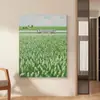 Campo de Trigo Verde Alta Definición Pintura a Chorro Pintura al Óleo Tren Departamento de Sanación Pintura Decorativa para Sala de Estar Pequeño Fresco Entrada Dormitorio Textura Colgante