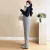 Suspensórios para grávidas para outono e inverno 2024 nova moda moda tendência mãe solto slim forrado com fleece calças de perna larga peça básica