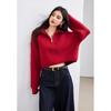 Tiro real en stock diseño cuello semi-alto cremallera suéter rojo mujer corto otoño e invierno suéter engrosado