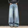 Bigotes de Gato Azul Hielo Desgastados Versátiles Pantalones Largos de Pareja Silueta Holgada Jeans de Pierna Ancha para Hombres y Mujeres Negro Azul Claro En Stock