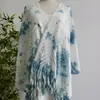 Capa de Punto Tie-Dye Étnica para Vacaciones, Capa Fina con Borlas para Mujer, Cárdigan, Chal Calado Estilo Primavera y Otoño, Blusa, Ropa Exterior