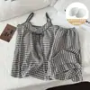 Conjunto de Camisola de Algodón Nube de Verano con Cuadros Menta Frescos y Lindos, Tirantes Ajustables y Almohadillas en el Pecho, Venta al por Mayor Transfronteriza