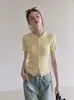Suéter de Punto de Manga Corta con Cuello Polo Estilo Francés para Mujer, Nueva Moda de Verano, Cárdigan Corto Adelgazante y Versátil 603