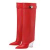 Punto de Comercio Exterior Botas de Pantalón de Tacón Alto de Punta Invierno Nuevo Europeo y Americano Tacón de Cristal Cuña Talla Grande Punta Hebilla Hasta la Rodilla Botas Look Adelgazante