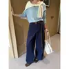 Calça pantalona balloon simples em veludo cotelê estilo coreano ICCIICC para mulheres, calça casual de perna larga com fenda na lateral, novo modelo 0960