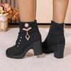 Comércio exterior tamanho plus size botas curtas de salto alto e grosso femininas 2024 outono e inverno novas botas com zíper plataforma à prova d'água fundo grosso strass