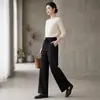 Pantalona de Lã Fina Yangzi Outono/Inverno Feminina Cintura Alta Caimento Malha Estreita Perna Larga Solta Casual Longa
