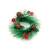 Decoração de guirlanda pequena de Natal Pendente de porta de Natal Anel de rattan de agulha de pinheiro verde Decoração suspensa Layout de decoração de porta Simulação