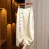Nova Saia de Botão Estilo Chinês Linha A Feminina Saia Estilo Chinês Jacquard Vintage Versátil Cintura Alta Fenda Justa na Cintura Saia de Quadril