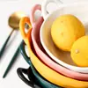 Tazón de cerámica de color macarrón, forma irregular, doble asa, para uso doméstico, vajilla, tazón para ensalada de frutas, tazón para fideos para estudiantes, tazón para postres