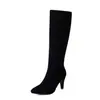 Botas Botas de Tacón Alto para Mujer Comercio Exterior Botas Altas de Gamuza Botas Talla Grande 4047 Nuevo Estampado de Leopardo Botas de Caballero Europeas y Americanas Negro