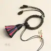 Estilo Étnico Cordón de Algodón Tejido a Mano con Borla Dorada Llavero DIY Cuerda con Colgante de Cristal Ágata