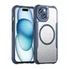 Adequado para Capa de Celular Apple iPhone 15 Apple iPhone 15 Padrão Fibra de Carbono Estrutura de Metal PC Capa Magnética para Celular