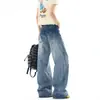 Calça jeans estilo americano com estampa de estrelas e fivela de Paris para mulheres e homens, calça larga lavada para o outono com um design elegante de corte reto