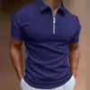 2023 Roupa masculina de comércio exterior europeu e americano Amazon mais vendida masculina 3D estampada com zíper manga curta cor sólida conjunto de tops camisa POLO