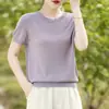Nova versão de verão estilo Lyocell gola redonda solta cor sólida manga curta versátil camiseta versão coreana simples cor sólida camisa básica para mulheres