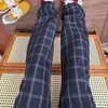 Nueva colección primavera/otoño 2026: pantalones deportivos casuales a cuadros para hombre con cordón, de pierna ancha de moda, corte recto, largos