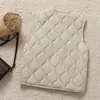 Colete casual branco leve de plumas de pato com padrão de losangos para mulheres, gola redonda, camada interna justa, colete quente, jaqueta estilo vintage, moderno