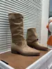 Botas western plegables de dos vías Melard para mujer, nuevas botas largas de tacón grueso esmerilado otoño 2026, botas de mujer retro de tacón apilado