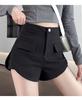 Shorts para Mujer, Pantalones Cortos de Traje Negros de Cintura Elástica, Nuevo Look Adelgazante de Cintura Alta, Pantalones A-Line de Pierna Ancha, Pantalones Bota Casuales de Talla Grande para Gorditas