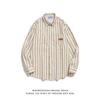 Camisa de manga larga a rayas de estilo japonés retro a juego para hombres y mujeres, marca de moda, holgada, para parejas, informal, combinable, para la calle.