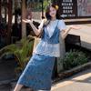 Traje de Moda Estilo Resort para Mujer Verano 2026 Nuevo Estilo Empalme de Encaje Camisa Chaleco Floral Falda Conjunto de Dos Piezas