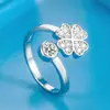 Anillo de Trébol de Cuatro Hojas Estilo Coreano Yihua Chapado en Plata Mismo Estilo que Celebridad de Internet Moda Microincrustación Moda Anillo Abierto de Trébol de Cuatro Hojas