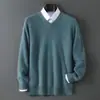 Suéter de Lana Pura Nuevo Otoño/Invierno Baicai Rong para Hombre, Suéter de Cuello en V, Capa Base de Punto Grueso de Alta Gama para Negocios
