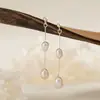 2024 Amazon Verano Transfronterizo Nueva Moda Pendientes Colgantes Geométricos Pendientes Largos Sencillos con Doble Perla Redonda para Mujer